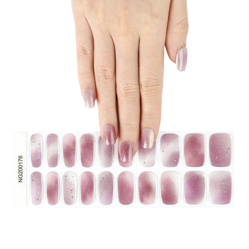 Semi-Cured Gel Nail Stickers Simple Gradient Color Adhesive Waterproof Long Lasting Gel Nail Sticker UV Lamp Need Cured Manicure