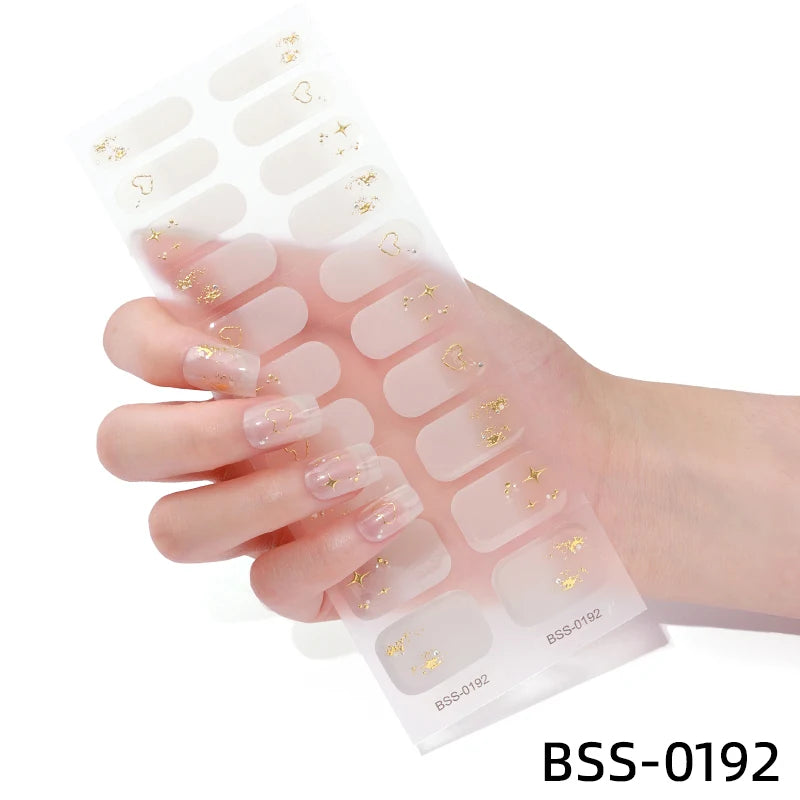 Semi-Cured Gel Nail Stickers Simple Gradient Color Adhesive Waterproof Long Lasting Gel Nail Sticker UV Lamp Need Cured Manicure