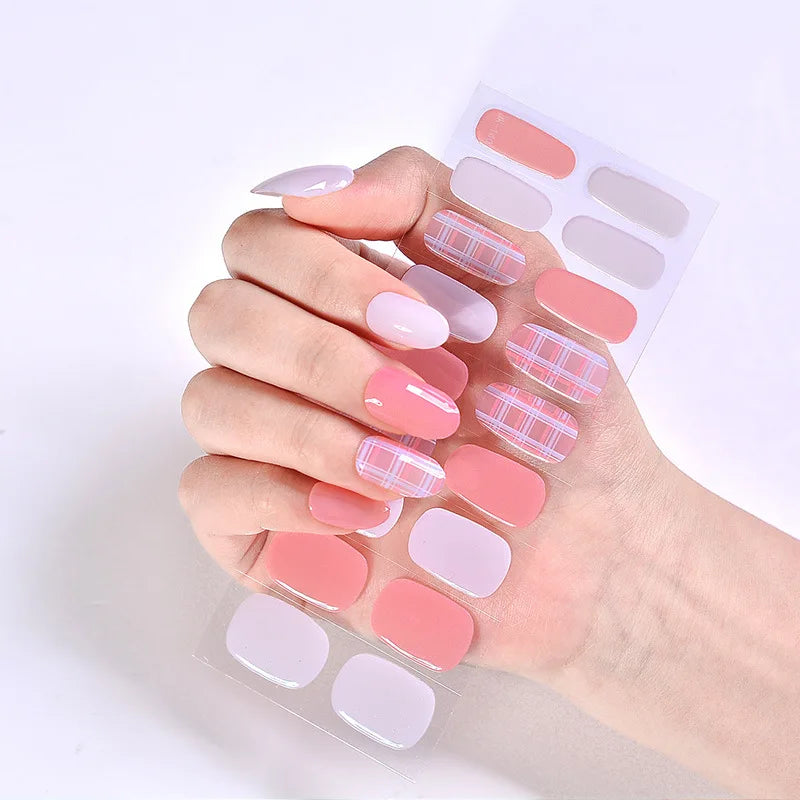 Semi-Cured Gel Nail Stickers Simple Gradient Color Adhesive Waterproof Long Lasting Gel Nail Sticker UV Lamp Need Cured Manicure