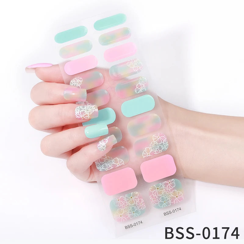 Semi-Cured Gel Nail Stickers Simple Gradient Color Adhesive Waterproof Long Lasting Gel Nail Sticker UV Lamp Need Cured Manicure