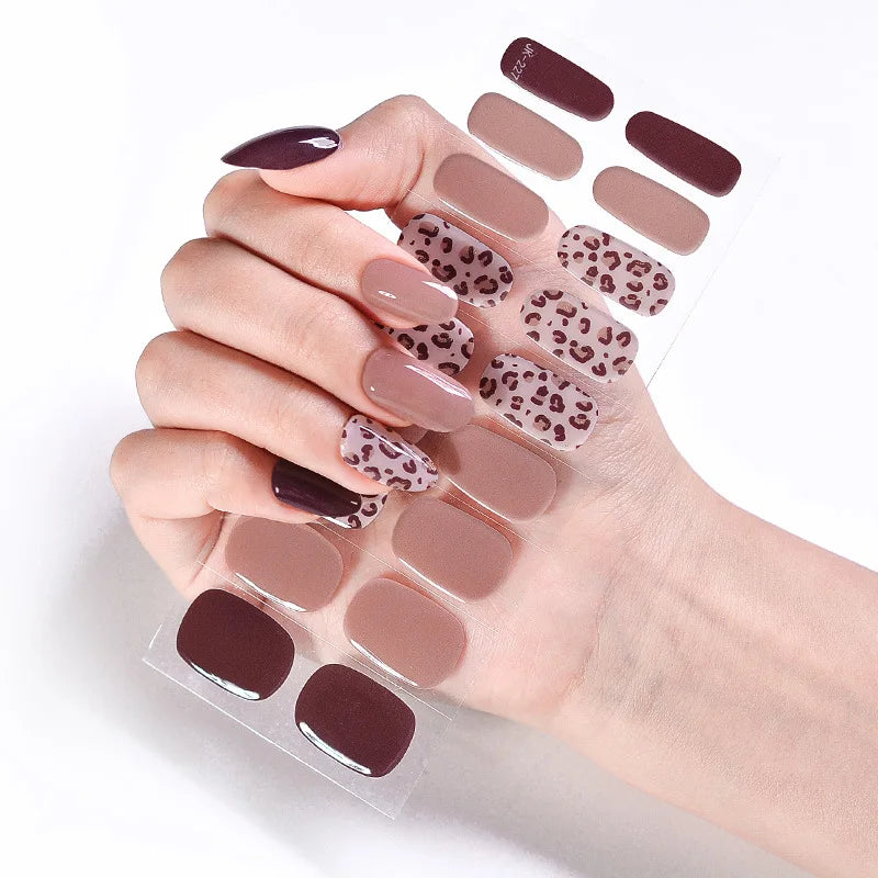 Semi-Cured Gel Nail Stickers Simple Gradient Color Adhesive Waterproof Long Lasting Gel Nail Sticker UV Lamp Need Cured Manicure