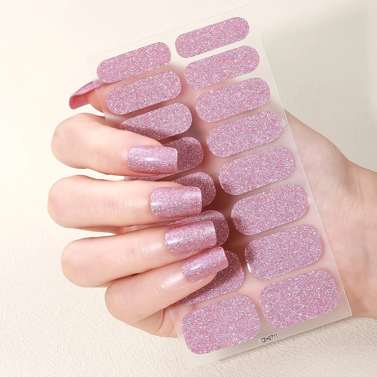 16Tips/8 Sheet Full Cover Nail Stickers Glitter Nail Polish Strips Sparkling Red Self Adhesive DIY Manicure Art Decoration