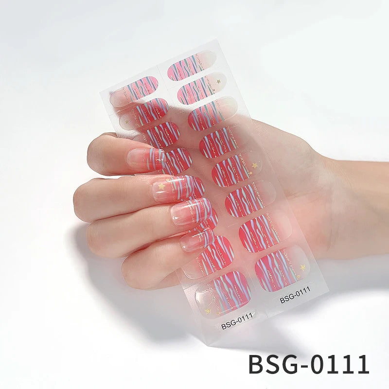 Semi-Cured Gel Nail Stickers Simple Gradient Color Adhesive Waterproof Long Lasting Gel Nail Sticker UV Lamp Need Cured Manicure