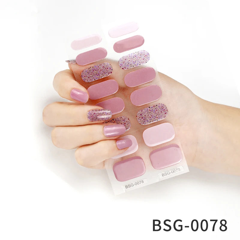 Semi-Cured Gel Nail Stickers Simple Gradient Color Adhesive Waterproof Long Lasting Gel Nail Sticker UV Lamp Need Cured Manicure