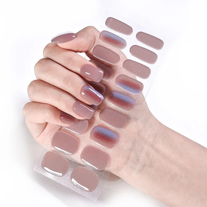 Semi-Cured Gel Nail Stickers Simple Gradient Color Adhesive Waterproof Long Lasting Gel Nail Sticker UV Lamp Need Cured Manicure