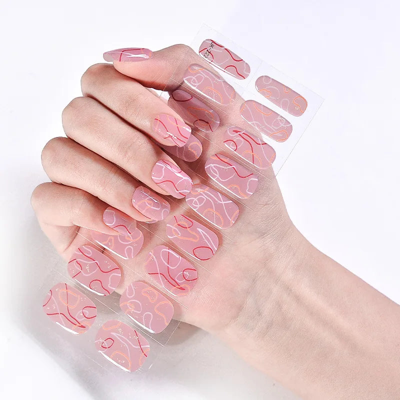 Semi-Cured Gel Nail Stickers Simple Gradient Color Adhesive Waterproof Long Lasting Gel Nail Sticker UV Lamp Need Cured Manicure