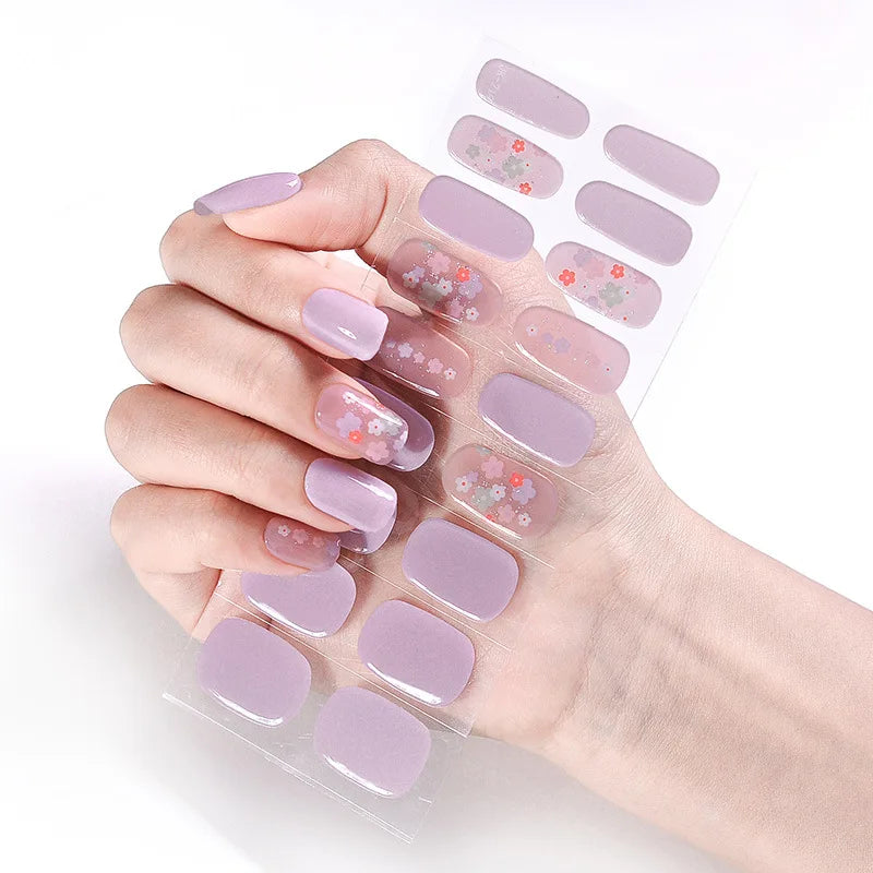 Semi-Cured Gel Nail Stickers Simple Gradient Color Adhesive Waterproof Long Lasting Gel Nail Sticker UV Lamp Need Cured Manicure