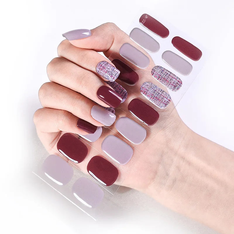 Semi-Cured Gel Nail Stickers Simple Gradient Color Adhesive Waterproof Long Lasting Gel Nail Sticker UV Lamp Need Cured Manicure