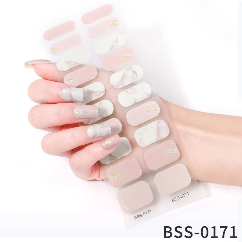 Semi-Cured Gel Nail Stickers Simple Gradient Color Adhesive Waterproof Long Lasting Gel Nail Sticker UV Lamp Need Cured Manicure
