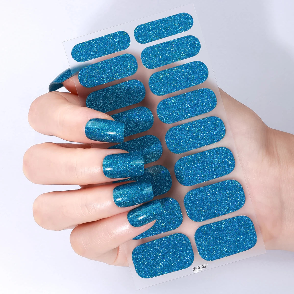 16Tips/8 Sheet Full Cover Nail Stickers Glitter Nail Polish Strips Sparkling Red Self Adhesive DIY Manicure Art Decoration