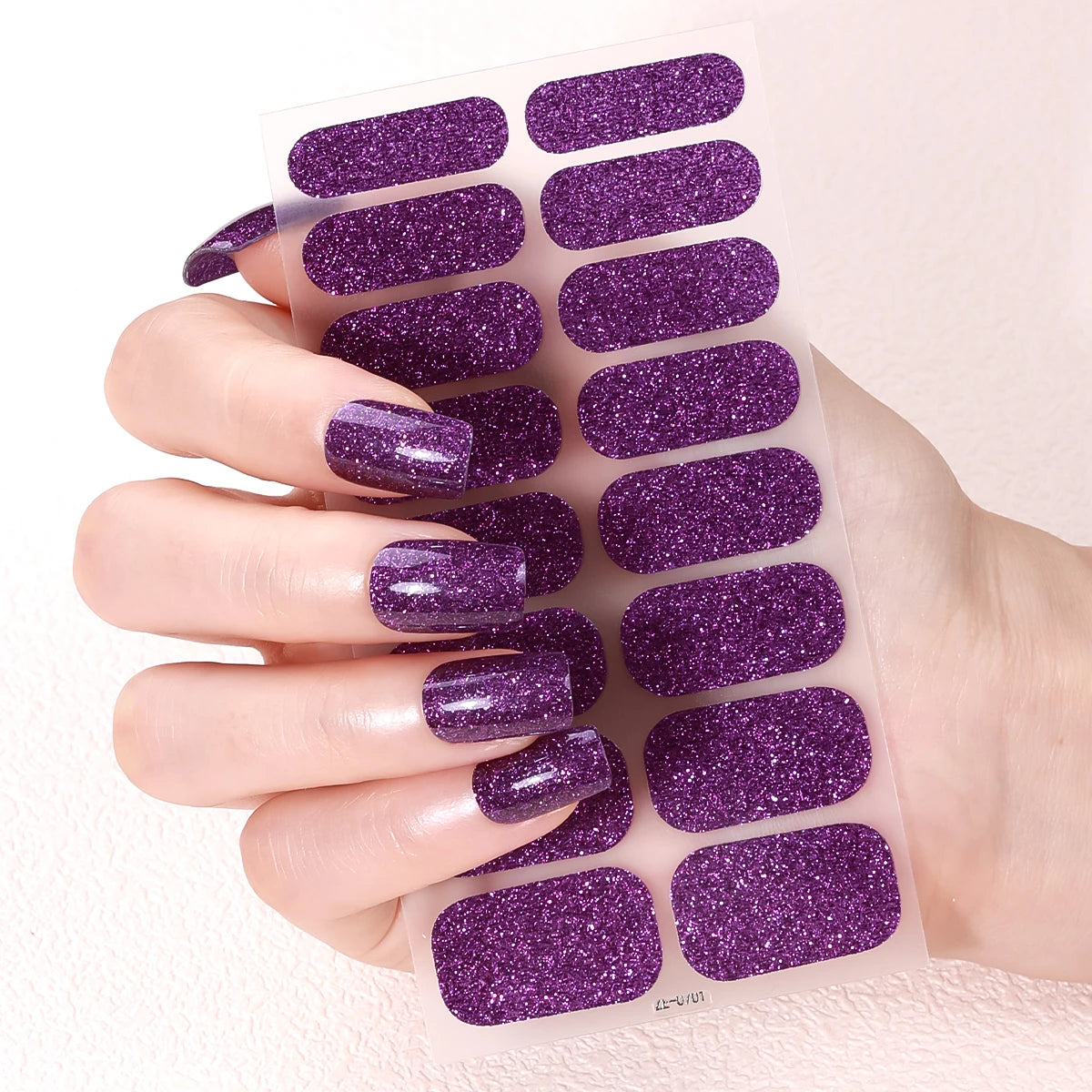 16Tips/8 Sheet Full Cover Nail Stickers Glitter Nail Polish Strips Sparkling Red Self Adhesive DIY Manicure Art Decoration