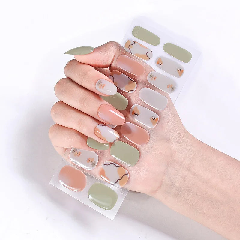 Semi-Cured Gel Nail Stickers Simple Gradient Color Adhesive Waterproof Long Lasting Gel Nail Sticker UV Lamp Need Cured Manicure