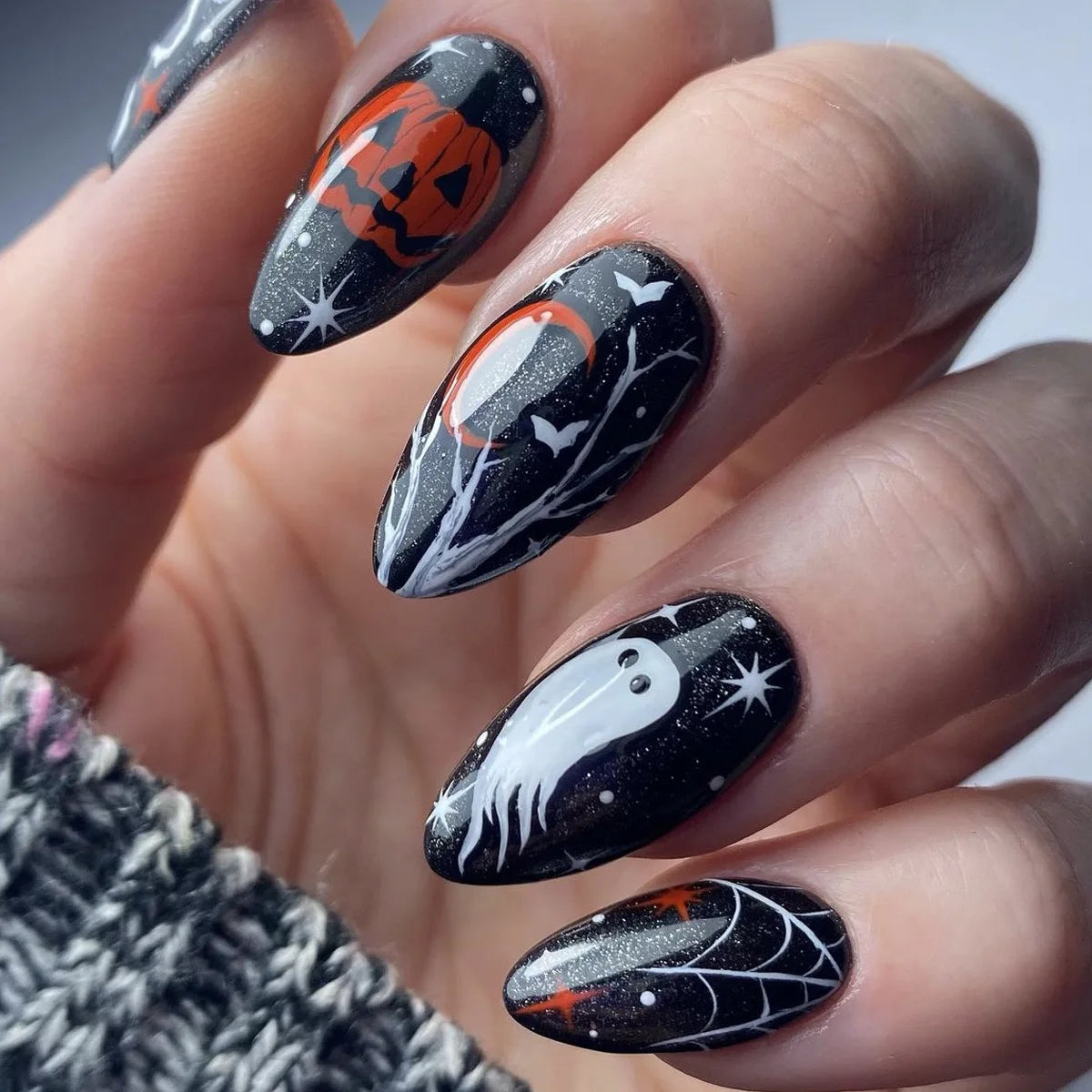 Ghostly Glow Almond Press-On Nails