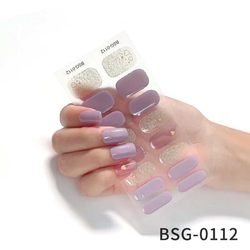 Semi-Cured Gel Nail Stickers Simple Gradient Color Adhesive Waterproof Long Lasting Gel Nail Sticker UV Lamp Need Cured Manicure