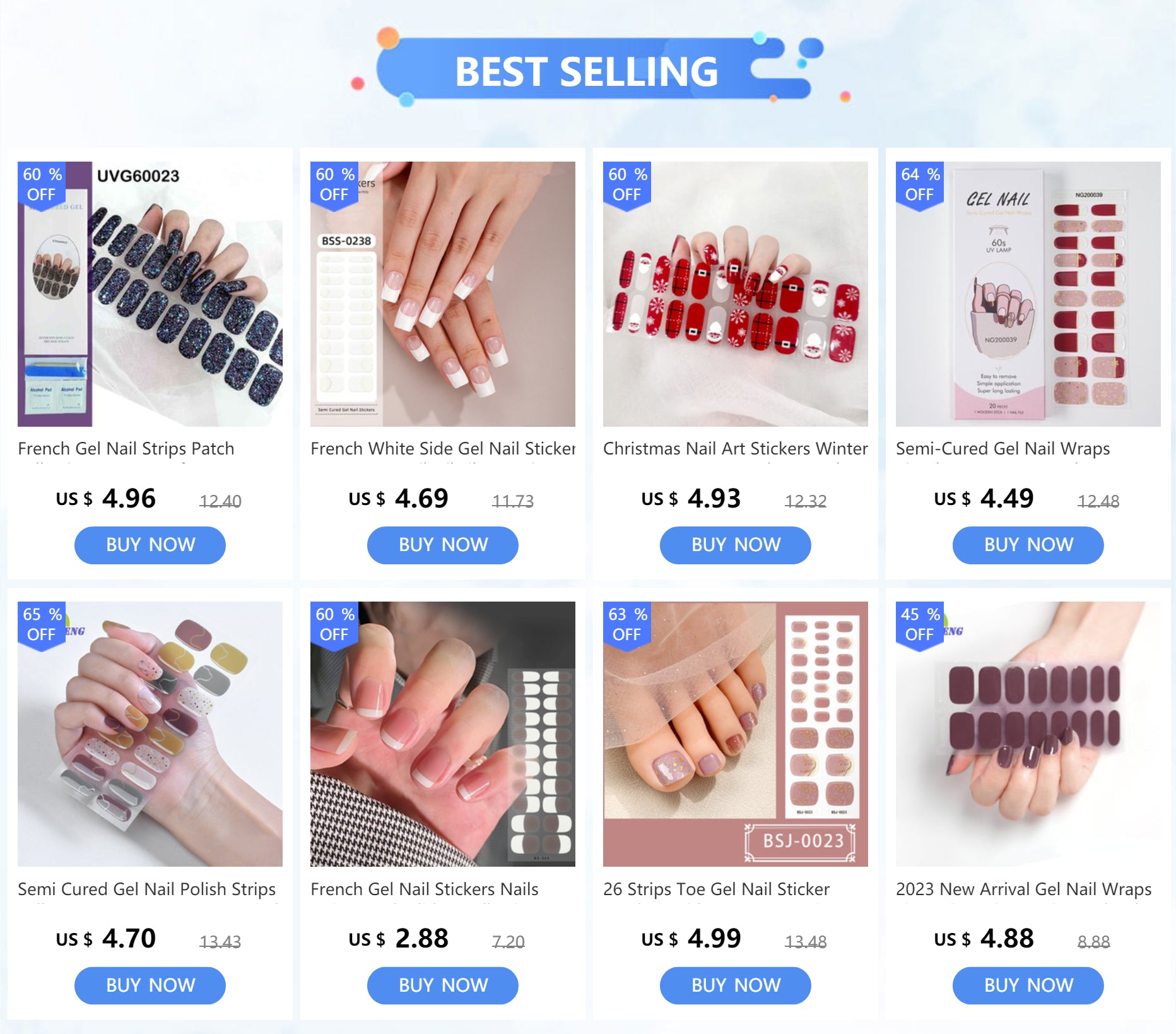 Semi-Cured Gel Nail Stickers Simple Gradient Color Adhesive Waterproof Long Lasting Gel Nail Sticker UV Lamp Need Cured Manicure