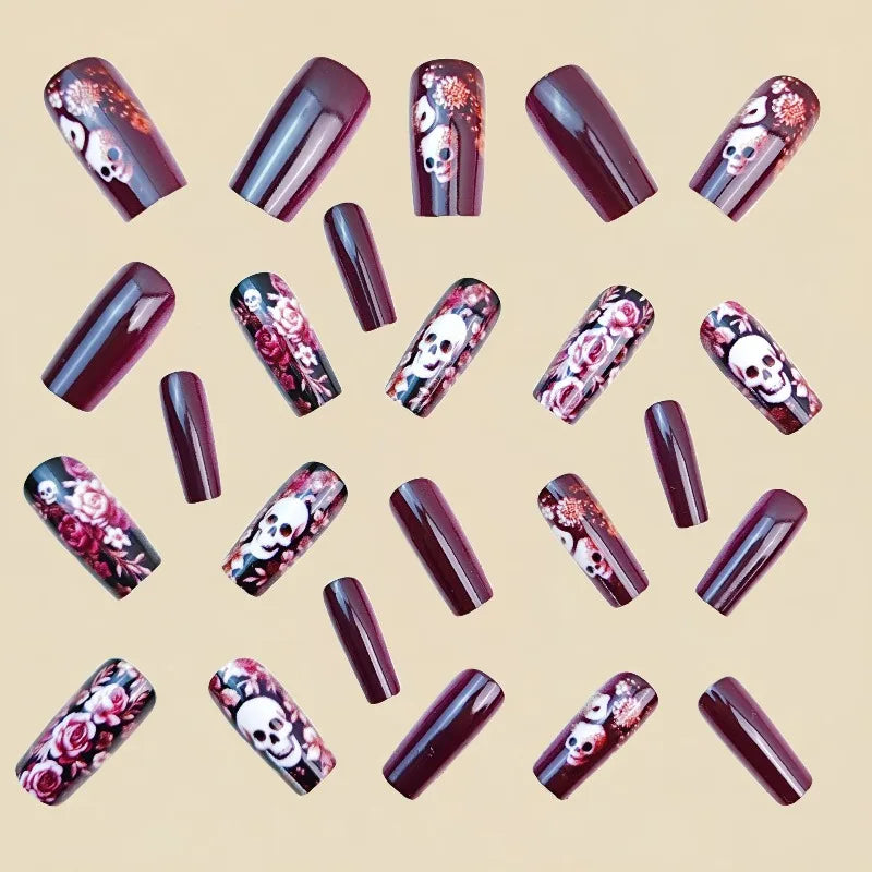 Skull Bloom Halloween Press-On Nails