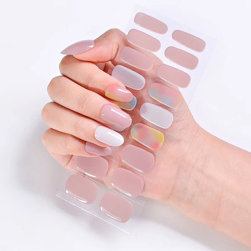 Semi-Cured Gel Nail Stickers Simple Gradient Color Adhesive Waterproof Long Lasting Gel Nail Sticker UV Lamp Need Cured Manicure