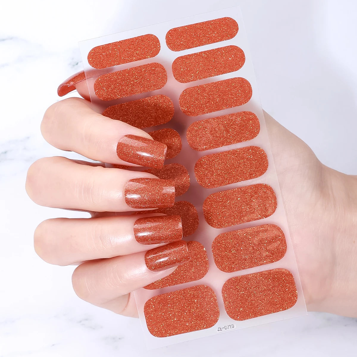 16Tips/8 Sheet Full Cover Nail Stickers Glitter Nail Polish Strips Sparkling Red Self Adhesive DIY Manicure Art Decoration