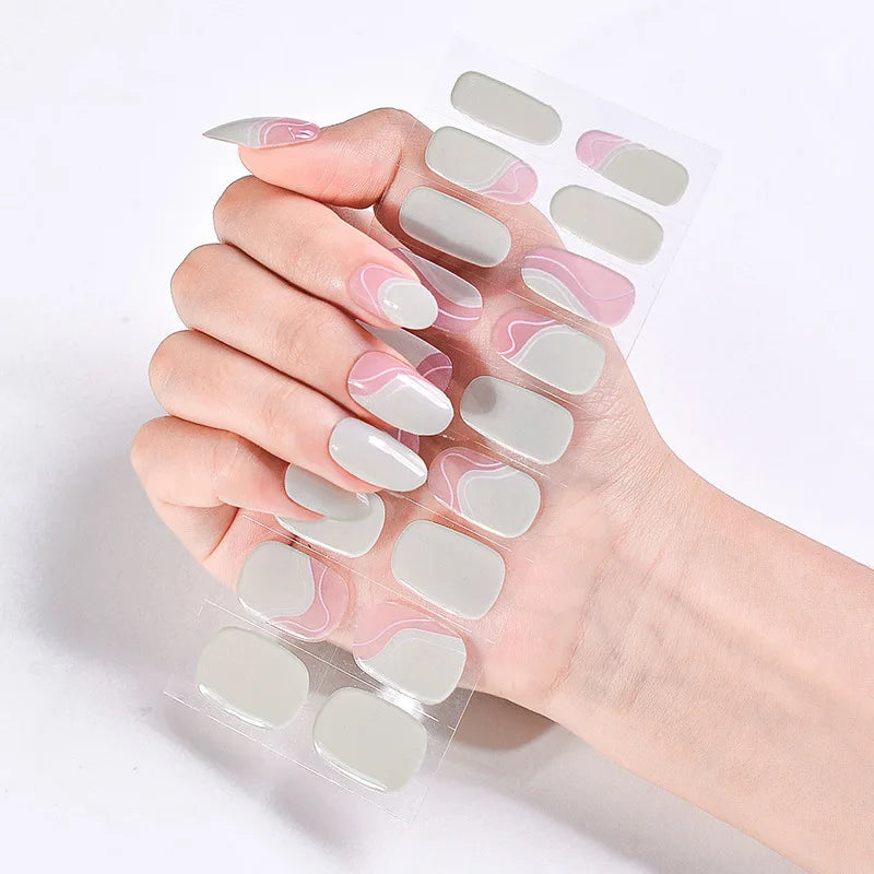 Semi-Cured Gel Nail Stickers Simple Gradient Color Adhesive Waterproof Long Lasting Gel Nail Sticker UV Lamp Need Cured Manicure