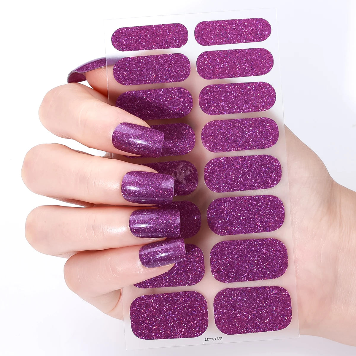 16Tips/8 Sheet Full Cover Nail Stickers Glitter Nail Polish Strips Sparkling Red Self Adhesive DIY Manicure Art Decoration