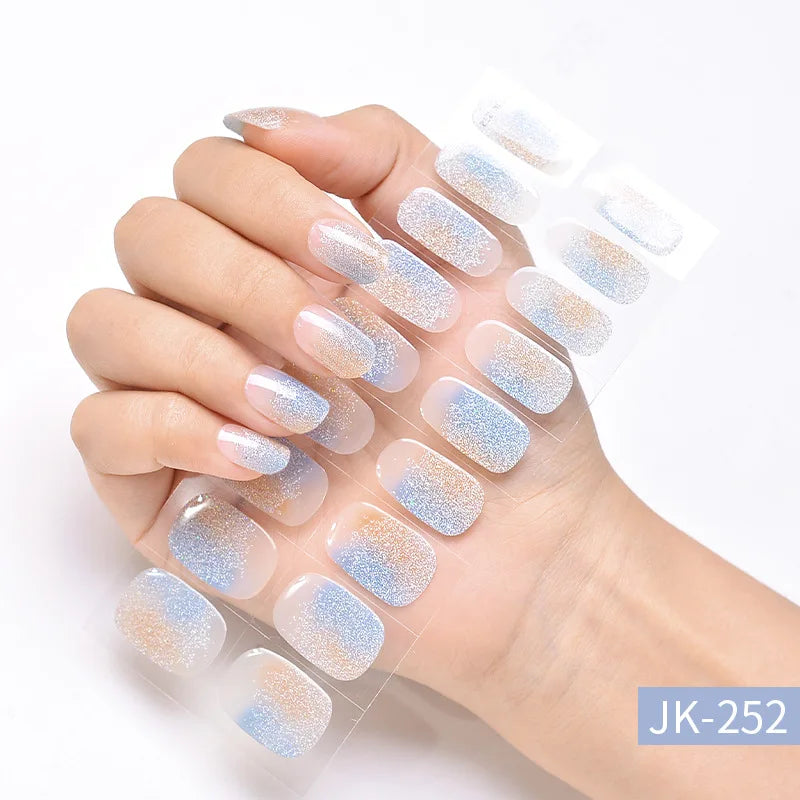 Semi-Cured Gel Nail Stickers Simple Gradient Color Adhesive Waterproof Long Lasting Gel Nail Sticker UV Lamp Need Cured Manicure