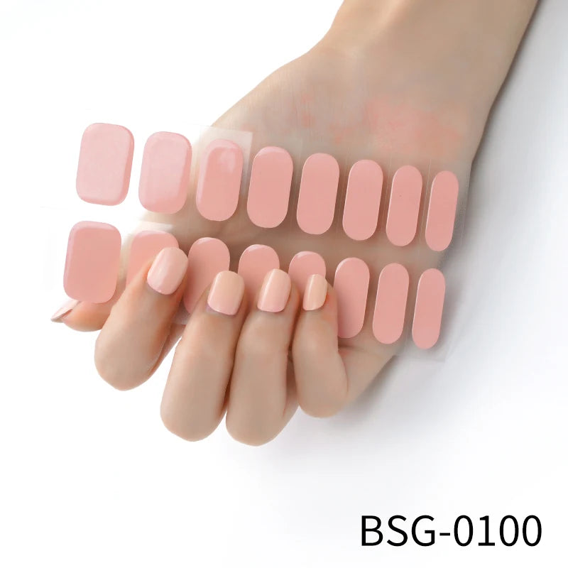 Semi-Cured Gel Nail Stickers Simple Gradient Color Adhesive Waterproof Long Lasting Gel Nail Sticker UV Lamp Need Cured Manicure