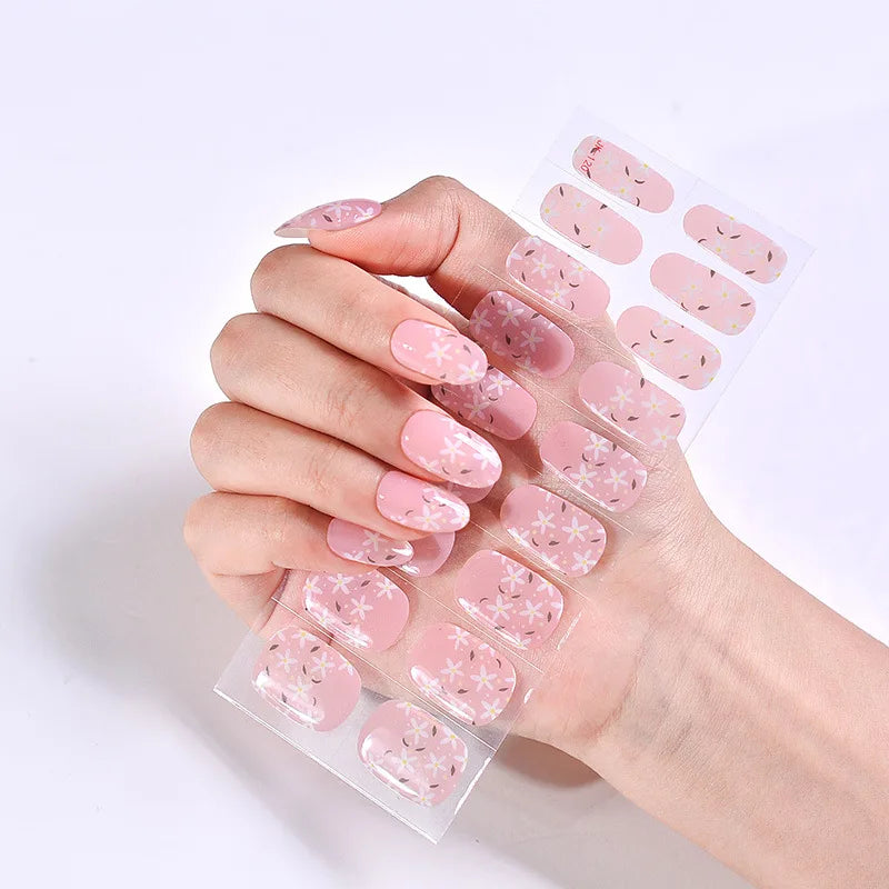 Semi-Cured Gel Nail Stickers Simple Gradient Color Adhesive Waterproof Long Lasting Gel Nail Sticker UV Lamp Need Cured Manicure