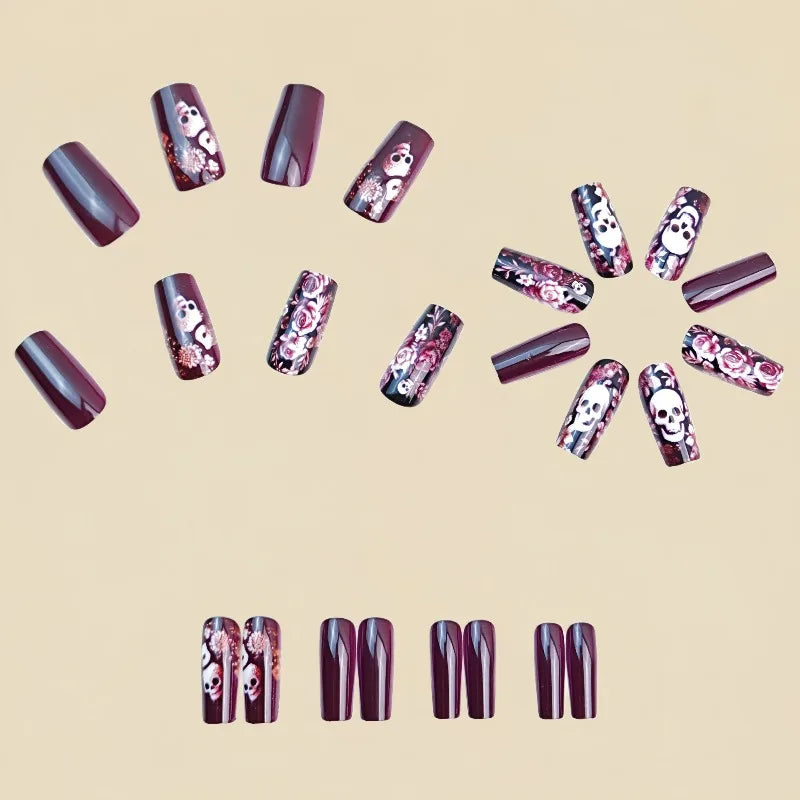 Skull Bloom Halloween Press-On Nails