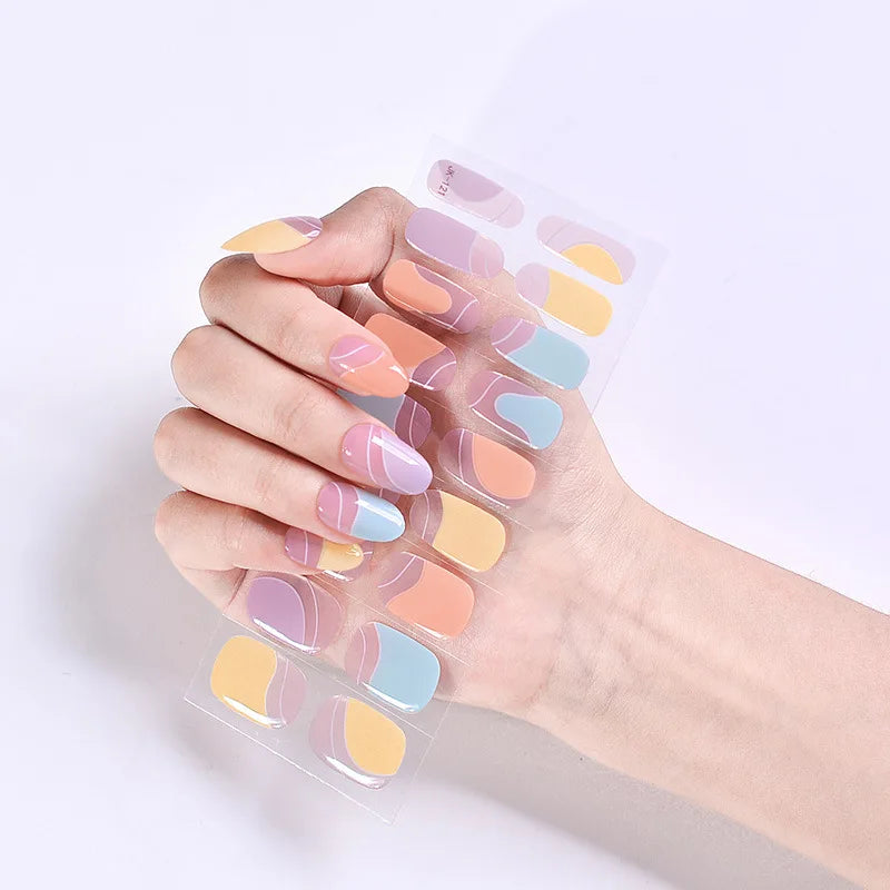 Semi-Cured Gel Nail Stickers Simple Gradient Color Adhesive Waterproof Long Lasting Gel Nail Sticker UV Lamp Need Cured Manicure