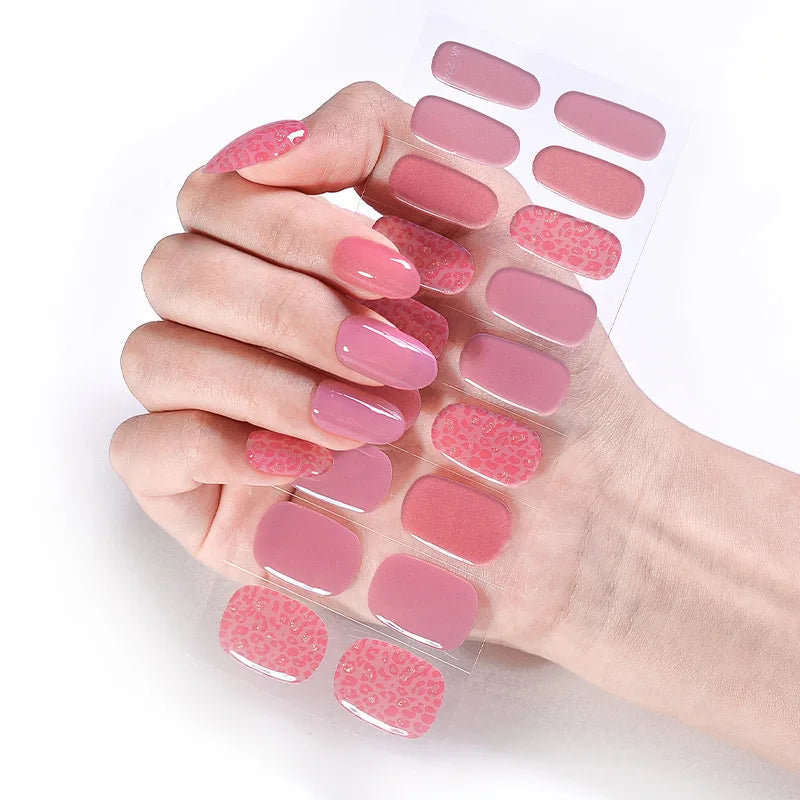 Semi-Cured Gel Nail Stickers Simple Gradient Color Adhesive Waterproof Long Lasting Gel Nail Sticker UV Lamp Need Cured Manicure