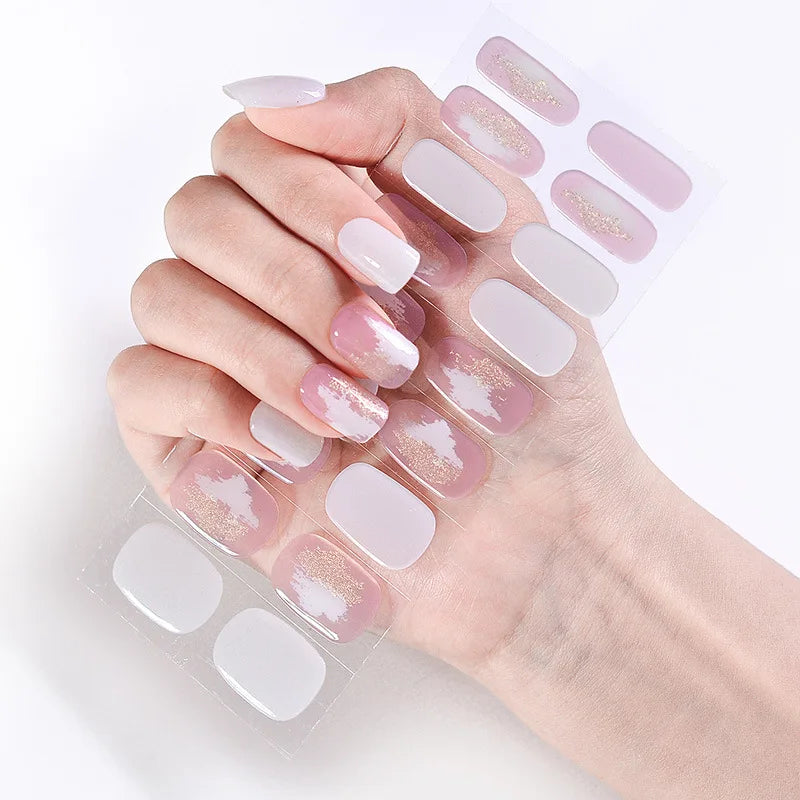 Semi-Cured Gel Nail Stickers Simple Gradient Color Adhesive Waterproof Long Lasting Gel Nail Sticker UV Lamp Need Cured Manicure