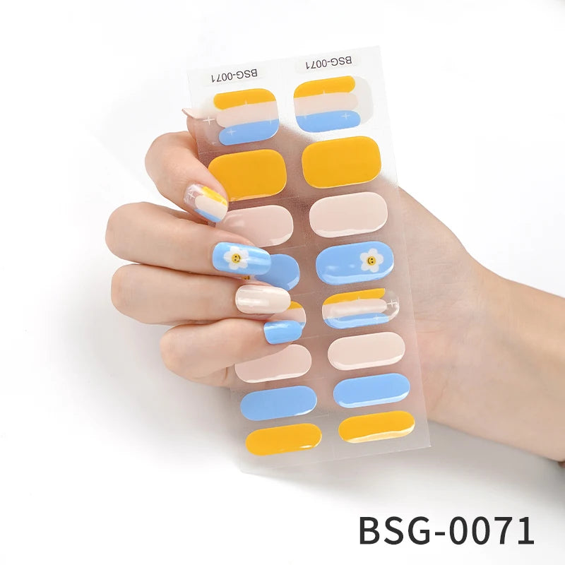 Semi-Cured Gel Nail Stickers Simple Gradient Color Adhesive Waterproof Long Lasting Gel Nail Sticker UV Lamp Need Cured Manicure