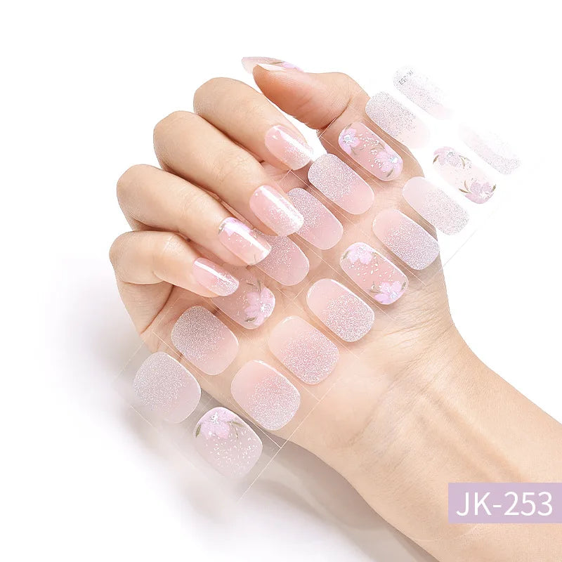 Semi-Cured Gel Nail Stickers Simple Gradient Color Adhesive Waterproof Long Lasting Gel Nail Sticker UV Lamp Need Cured Manicure
