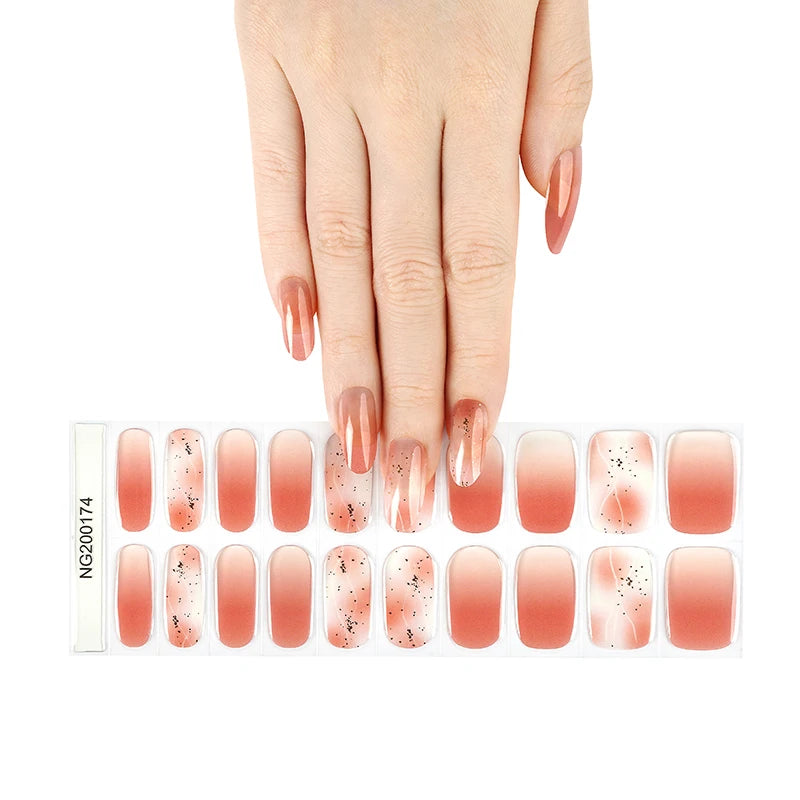 Semi-Cured Gel Nail Stickers Simple Gradient Color Adhesive Waterproof Long Lasting Gel Nail Sticker UV Lamp Need Cured Manicure