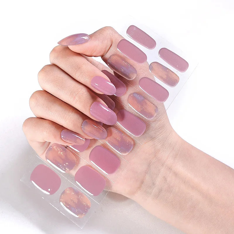Semi-Cured Gel Nail Stickers Simple Gradient Color Adhesive Waterproof Long Lasting Gel Nail Sticker UV Lamp Need Cured Manicure