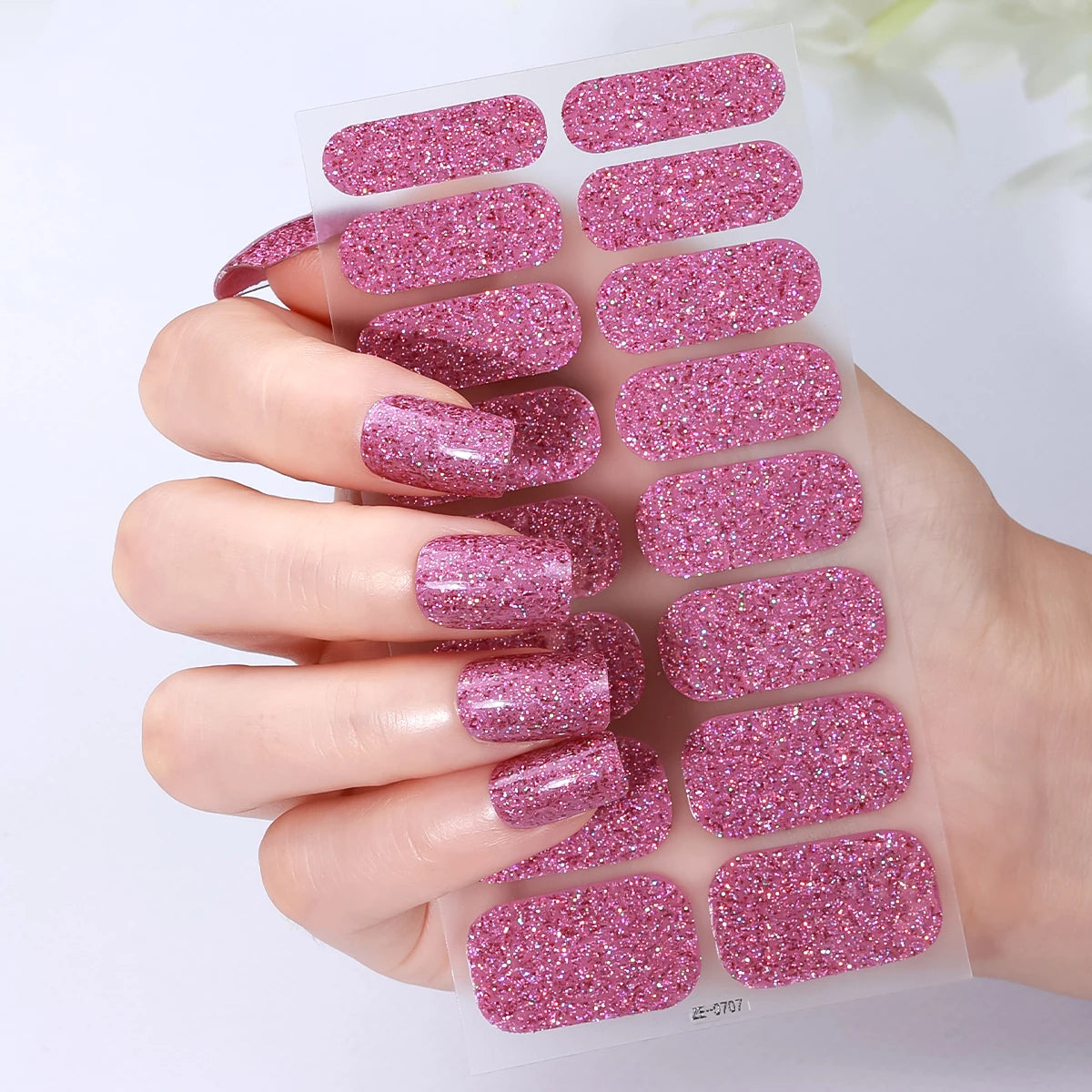 16Tips/8 Sheet Full Cover Nail Stickers Glitter Nail Polish Strips Sparkling Red Self Adhesive DIY Manicure Art Decoration