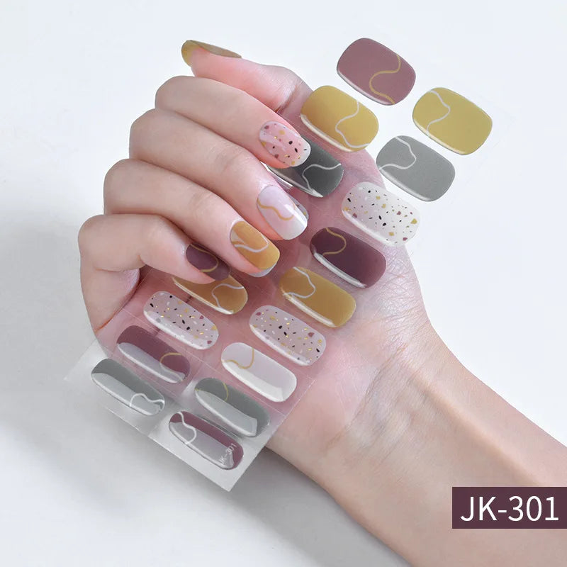 Semi-Cured Gel Nail Stickers Simple Gradient Color Adhesive Waterproof Long Lasting Gel Nail Sticker UV Lamp Need Cured Manicure