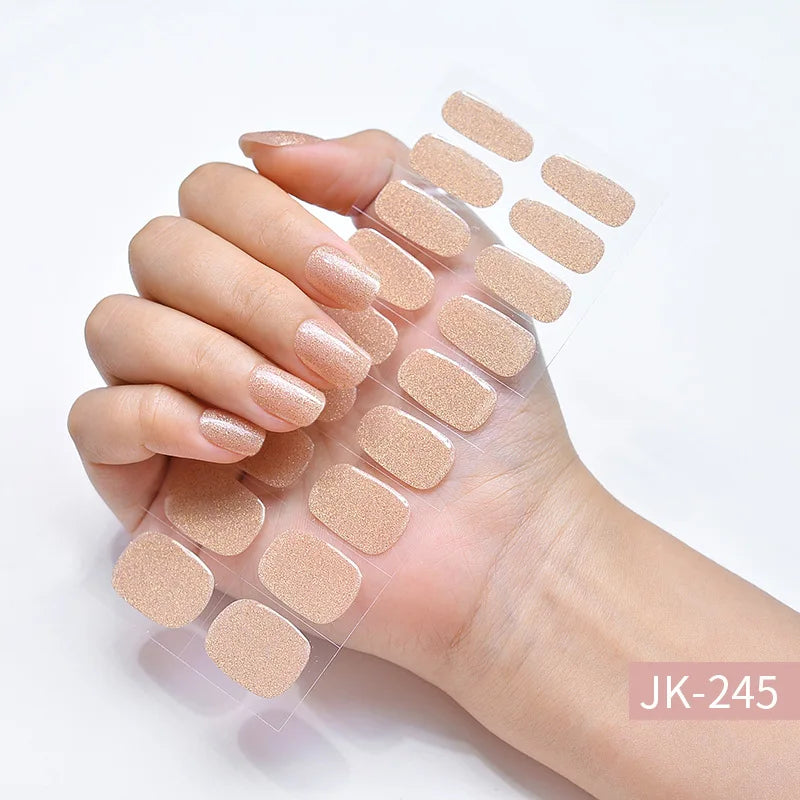 Semi-Cured Gel Nail Stickers Simple Gradient Color Adhesive Waterproof Long Lasting Gel Nail Sticker UV Lamp Need Cured Manicure