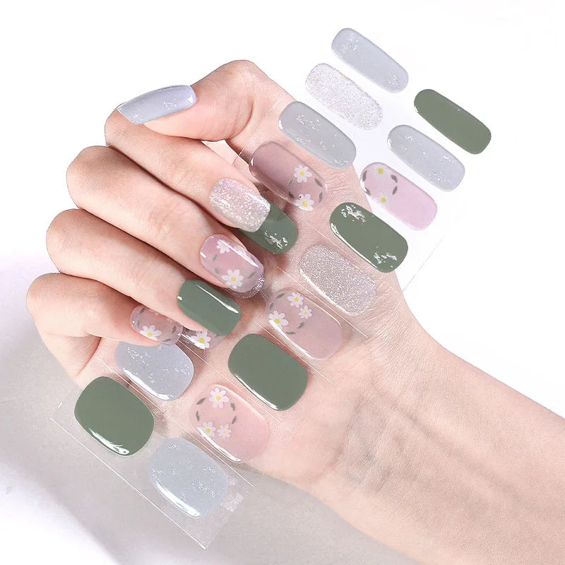 Semi-Cured Gel Nail Stickers Simple Gradient Color Adhesive Waterproof Long Lasting Gel Nail Sticker UV Lamp Need Cured Manicure