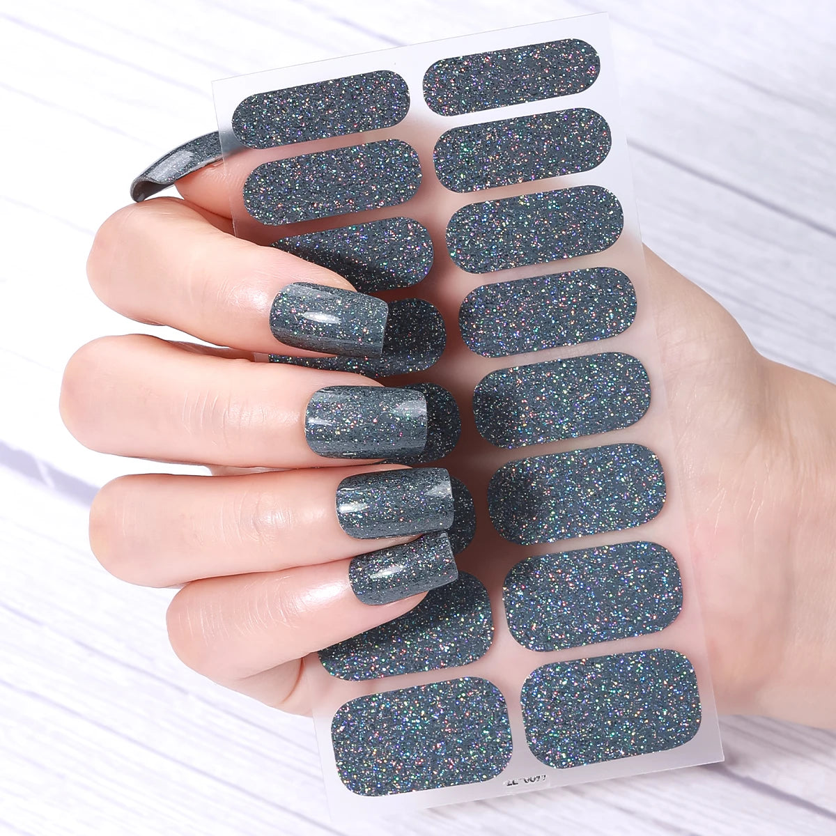 16Tips/8 Sheet Full Cover Nail Stickers Glitter Nail Polish Strips Sparkling Red Self Adhesive DIY Manicure Art Decoration