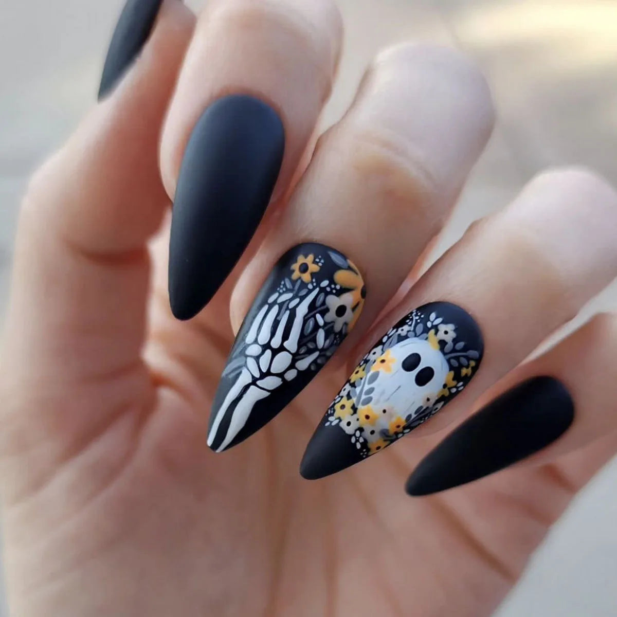 Ghostly Glow Almond Press-On Nails