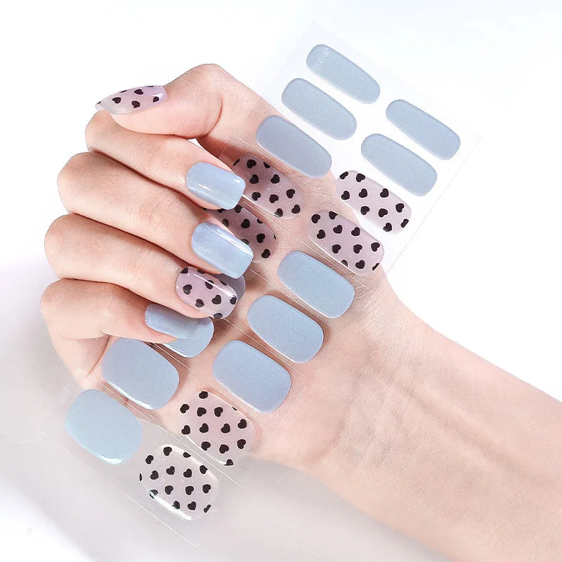Semi-Cured Gel Nail Stickers Simple Gradient Color Adhesive Waterproof Long Lasting Gel Nail Sticker UV Lamp Need Cured Manicure