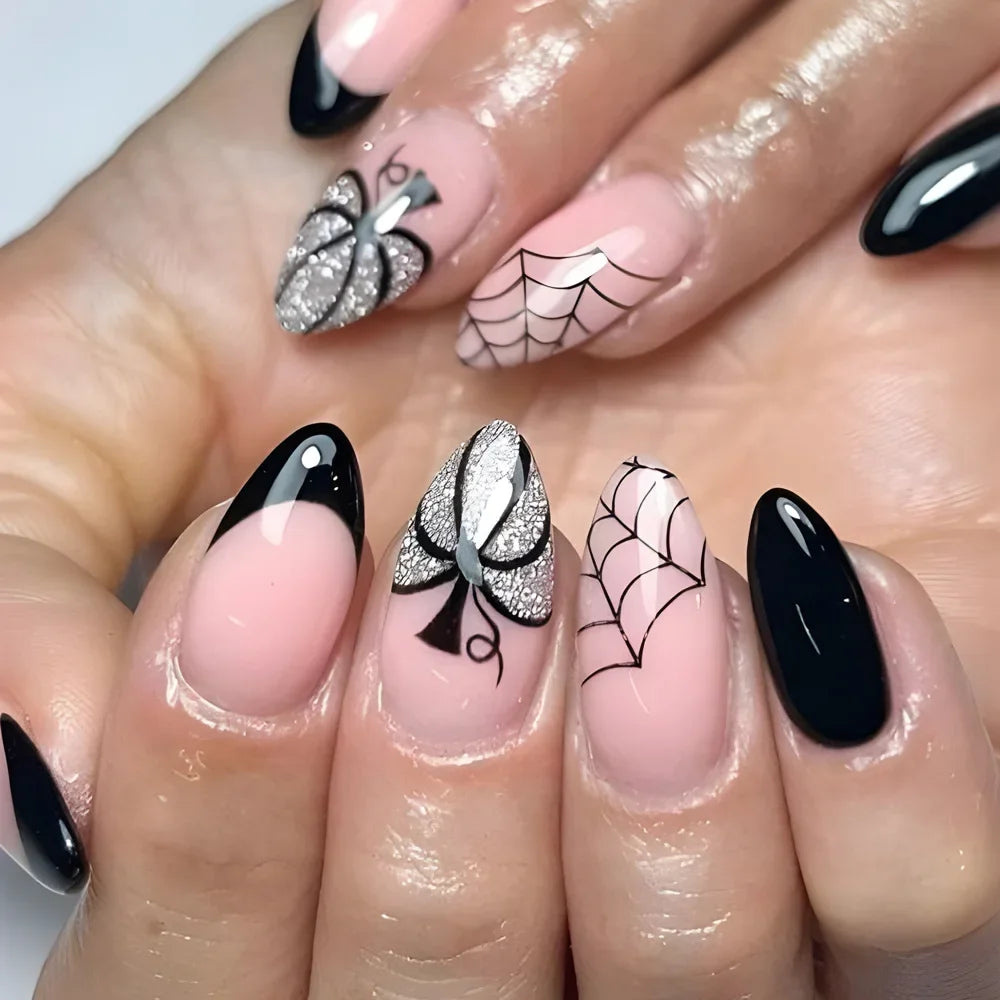 Midnight Charm Red Rhinestone Nails
