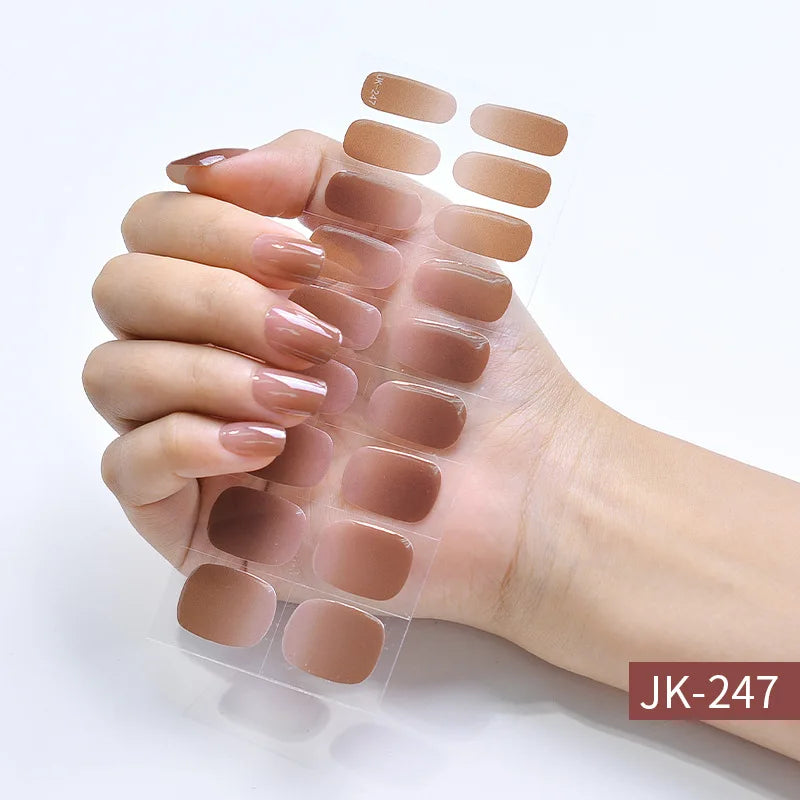 Semi-Cured Gel Nail Stickers Simple Gradient Color Adhesive Waterproof Long Lasting Gel Nail Sticker UV Lamp Need Cured Manicure