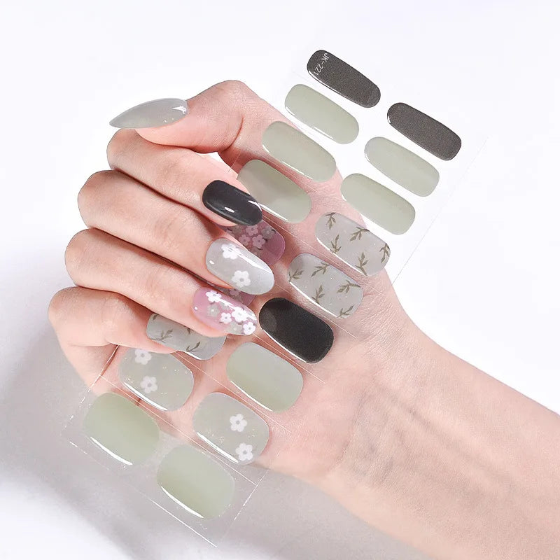 Semi-Cured Gel Nail Stickers Simple Gradient Color Adhesive Waterproof Long Lasting Gel Nail Sticker UV Lamp Need Cured Manicure