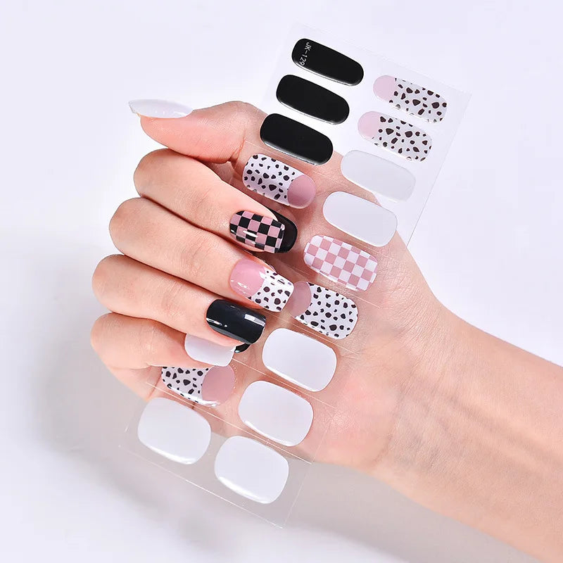 Semi-Cured Gel Nail Stickers Simple Gradient Color Adhesive Waterproof Long Lasting Gel Nail Sticker UV Lamp Need Cured Manicure