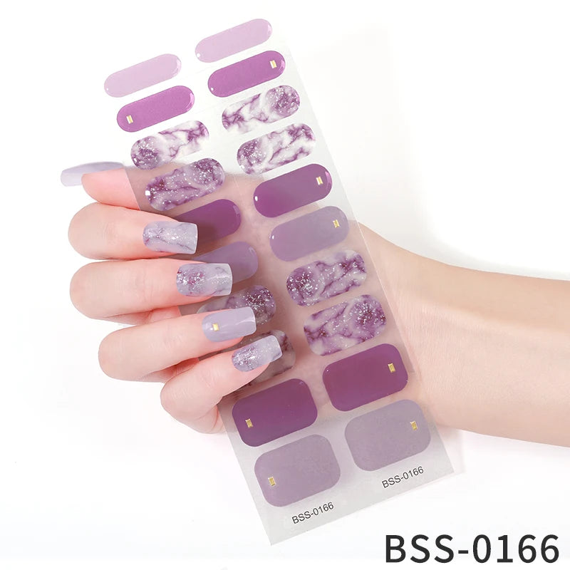 Semi-Cured Gel Nail Stickers Simple Gradient Color Adhesive Waterproof Long Lasting Gel Nail Sticker UV Lamp Need Cured Manicure