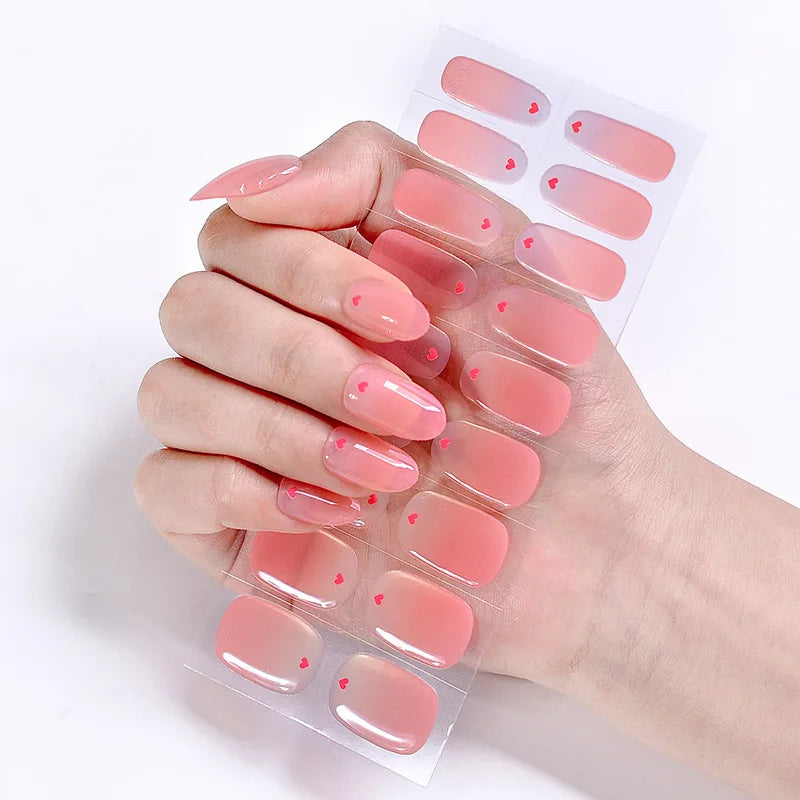 Semi-Cured Gel Nail Stickers Simple Gradient Color Adhesive Waterproof Long Lasting Gel Nail Sticker UV Lamp Need Cured Manicure