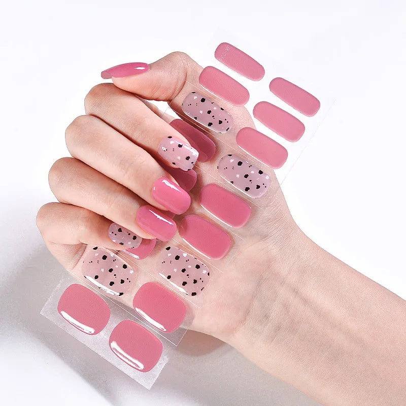 Semi-Cured Gel Nail Stickers Simple Gradient Color Adhesive Waterproof Long Lasting Gel Nail Sticker UV Lamp Need Cured Manicure