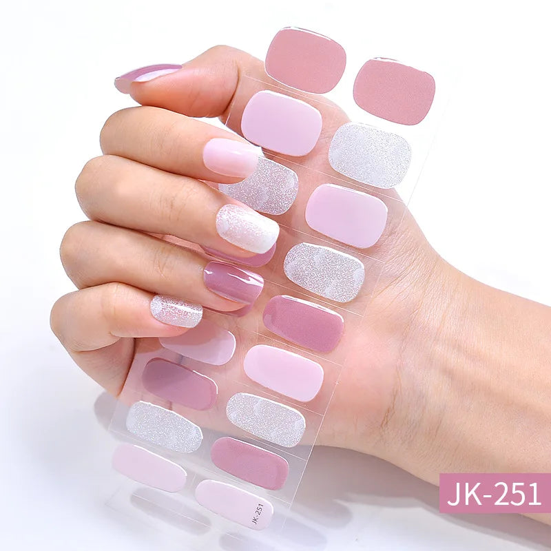 Semi-Cured Gel Nail Stickers Simple Gradient Color Adhesive Waterproof Long Lasting Gel Nail Sticker UV Lamp Need Cured Manicure